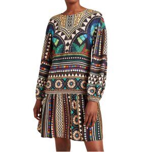 Farm Rio Anthropologie Carlotta Abstract Patterned Tunic Dress Sz S Long Sleeve